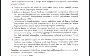 NasDem Nonaktifkan Ahmad Sahroni dan Nafa Urbach dari DPR
