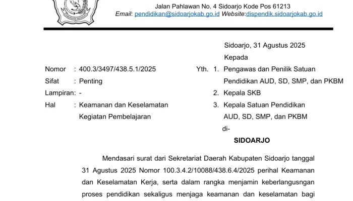 Dispendikbud Sidoarjo Hentikan Kegiatan Tatap Muka, Antisipasi Situasi Tak Kondusif