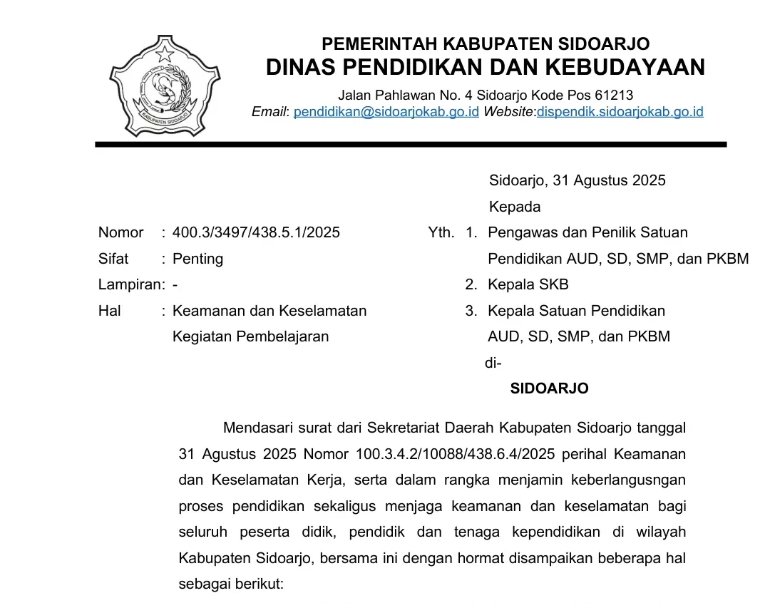 Dispendikbud Sidoarjo Hentikan Kegiatan Tatap Muka, Antisipasi Situasi Tak Kondusif